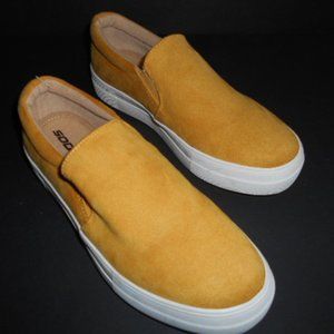 Mustard Yellow Suede Slip-On Shoes.